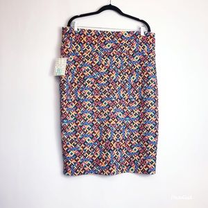 LulaRoe Stretchy Pull-On Blue Red Pencil Skirt. 2XL. Classy